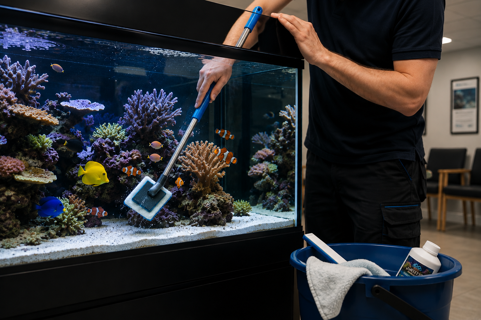 Professional maintenance of a marine aquarium