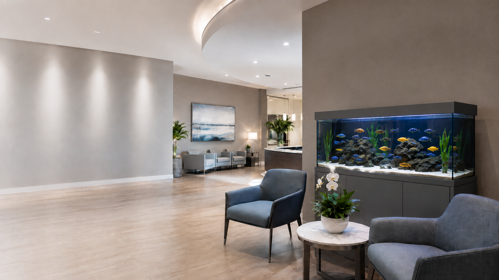 Commercial aquarium in a professional reception area