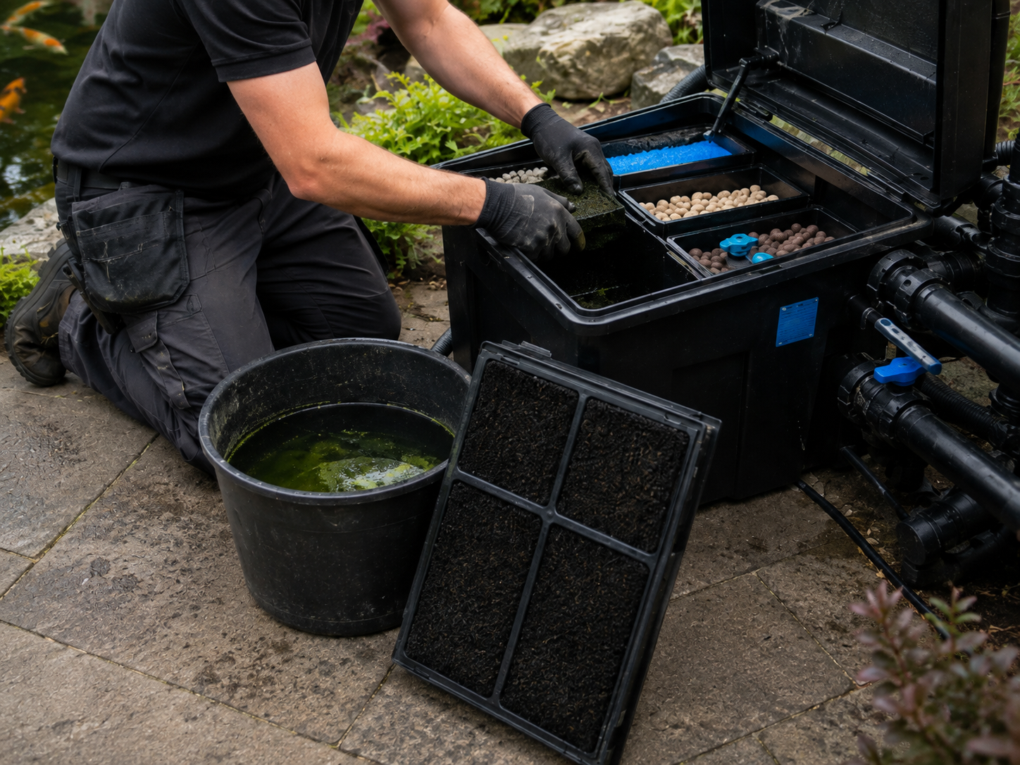 Professional maintenance of an established garden pond