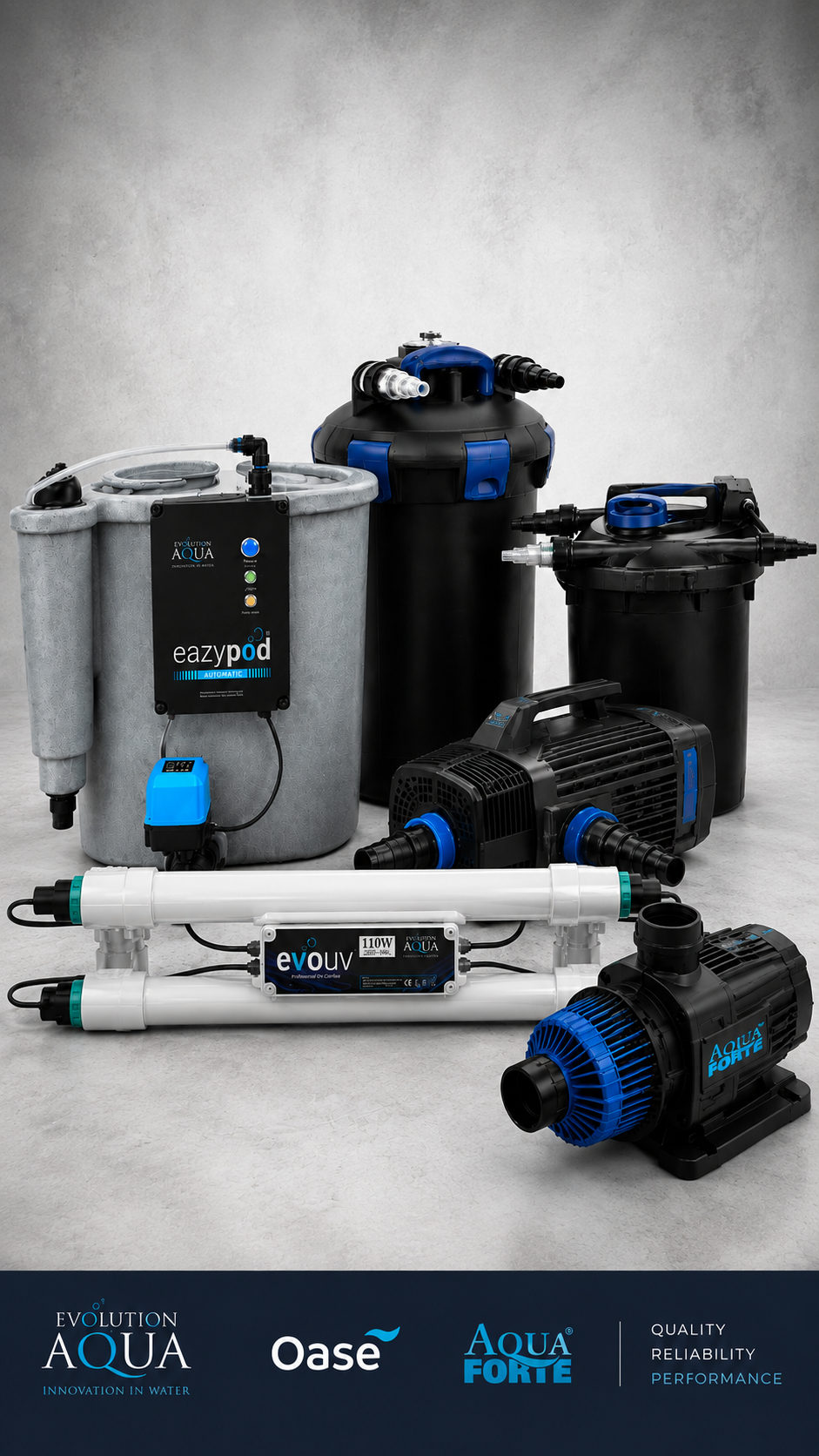 A selection of quality and reliable pond filters, pond pumps and UV clarifiers