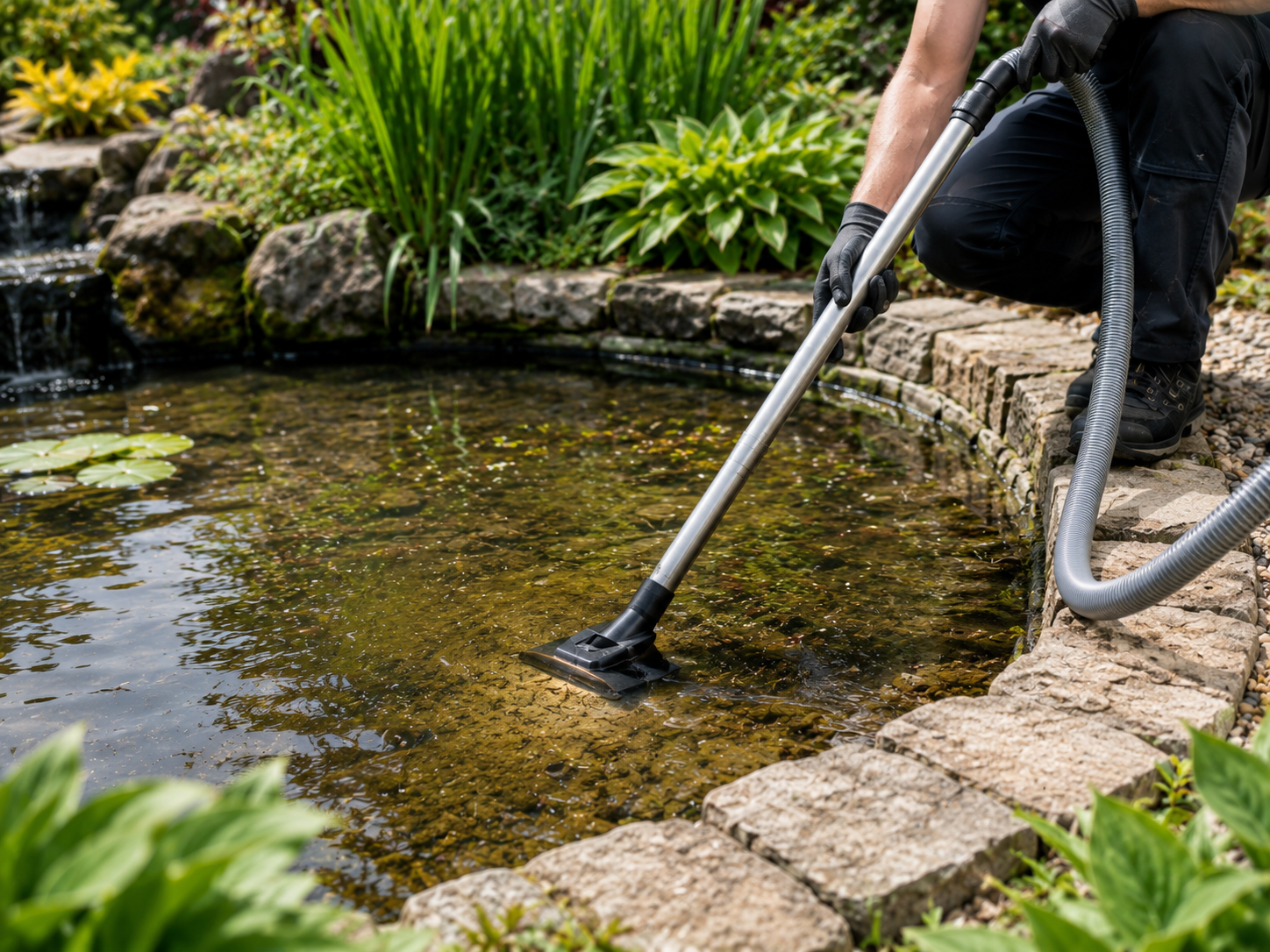 Professional pond cleaning during a pond rejuvenation